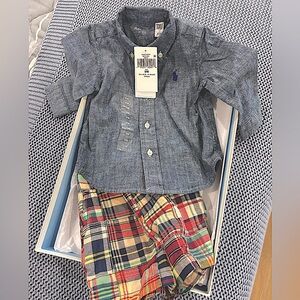 Ralph Lauren Blue Shirt and Plaid Shorts Set